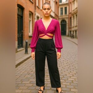 Brand New Sequins, hot pink, long sleeve, crop top MADE IN ITALY